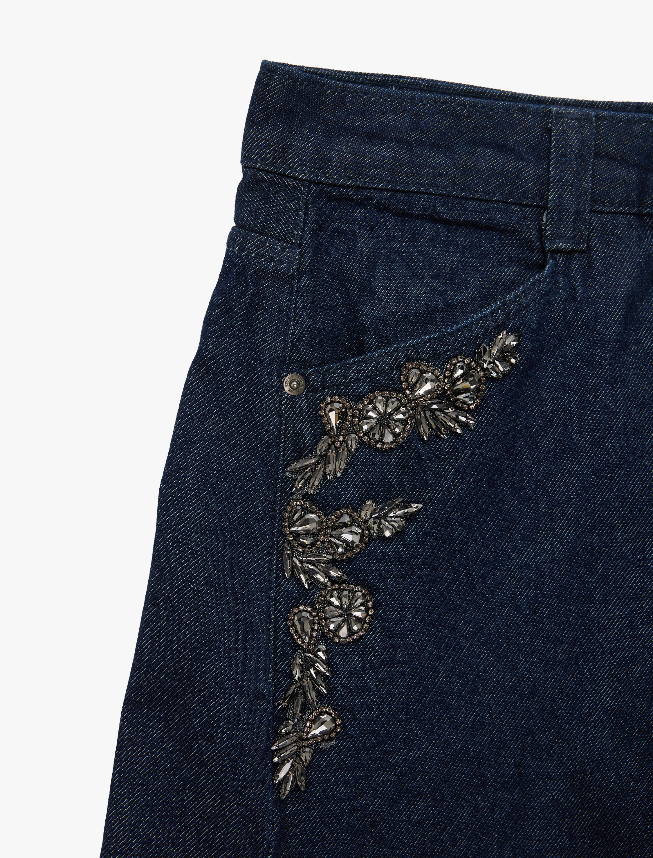   Rahat Kalıp Pamuklu Taş İşlemeli Barrel Denim Pantolon - Barrel Jeans