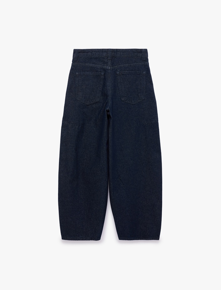  Rahat Kalıp Pamuklu Taş İşlemeli Barrel Denim Pantolon - Barrel Jeans