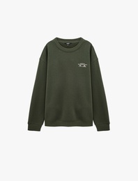 Üç İplik Şardonlu Rahat Kalıp Bisiklet Yaka Uzun Kollu Arkası Baskılı Sweatshirt
