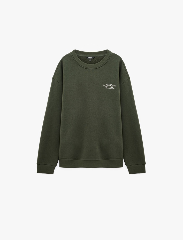  Üç İplik Şardonlu Rahat Kalıp Bisiklet Yaka Uzun Kollu Arkası Baskılı Sweatshirt