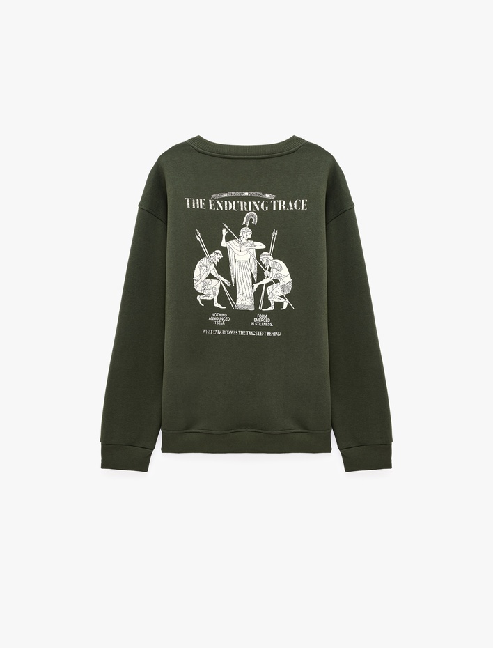  Üç İplik Şardonlu Rahat Kalıp Bisiklet Yaka Uzun Kollu Arkası Baskılı Sweatshirt