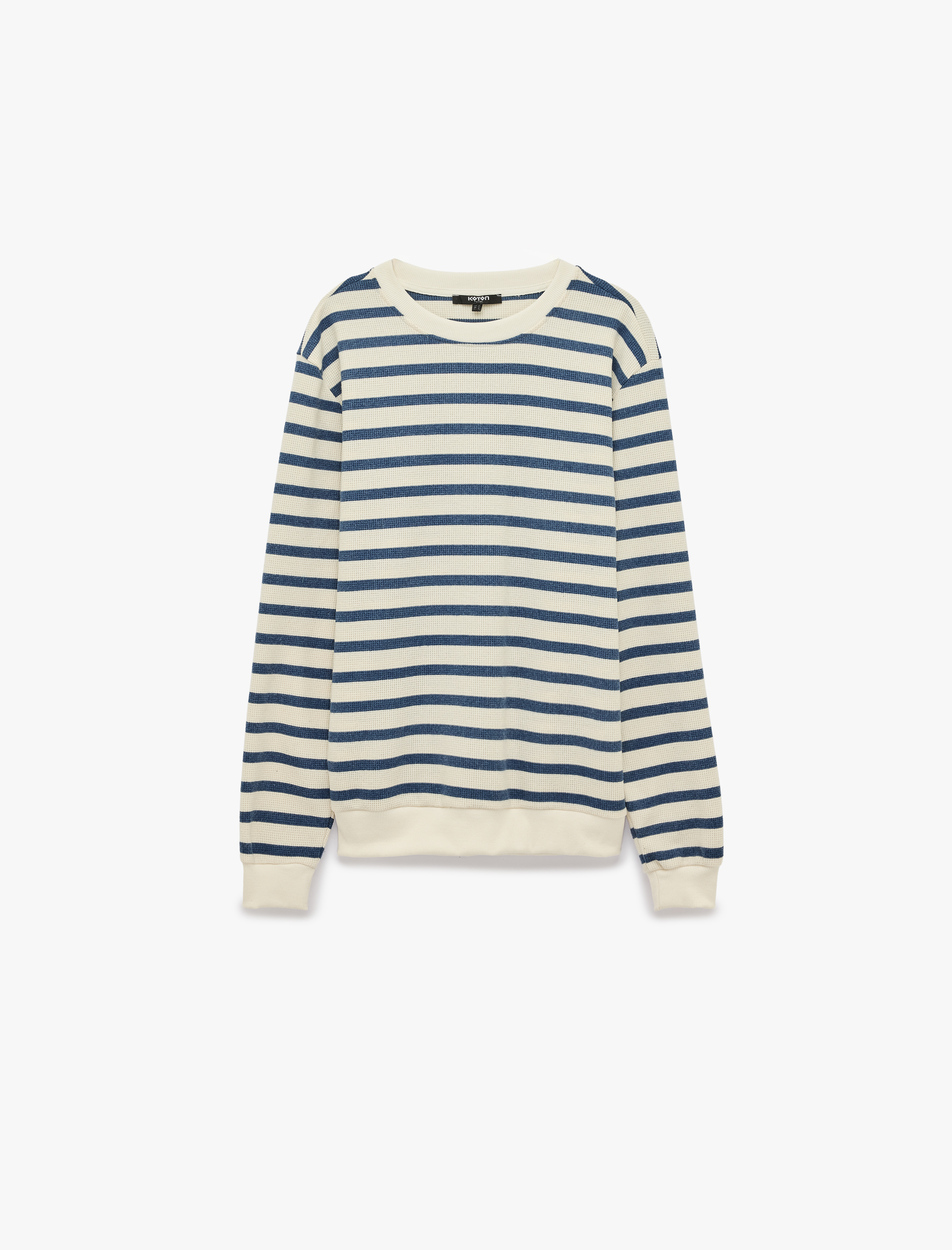   Uzun Kollu Üç İplik Şardonlu Bisiklet Yaka Çizgili Sweatshirt