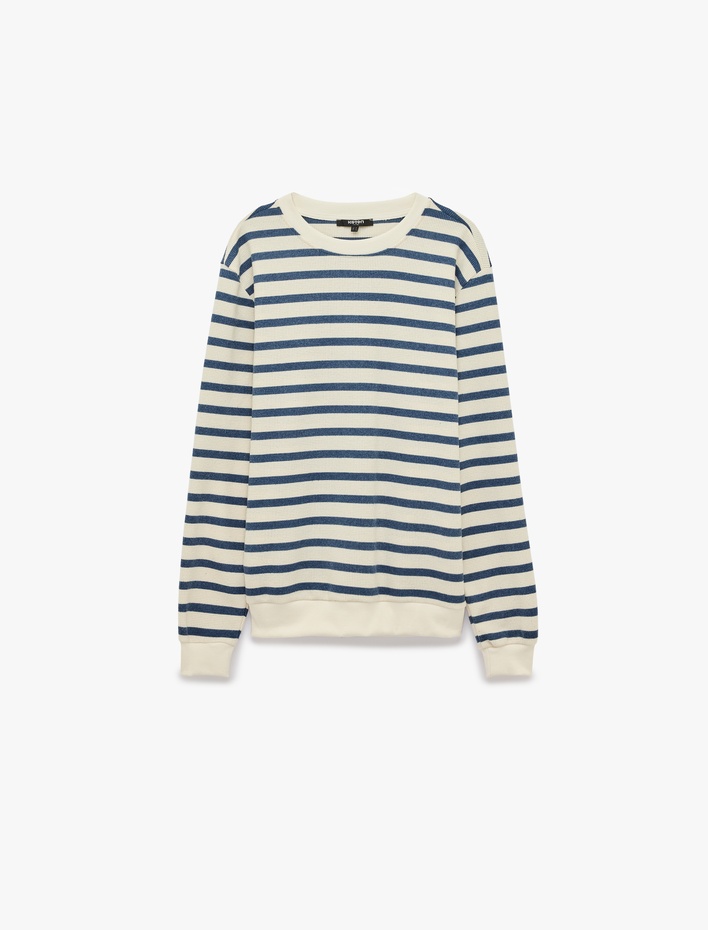  Uzun Kollu Üç İplik Şardonlu Bisiklet Yaka Çizgili Sweatshirt