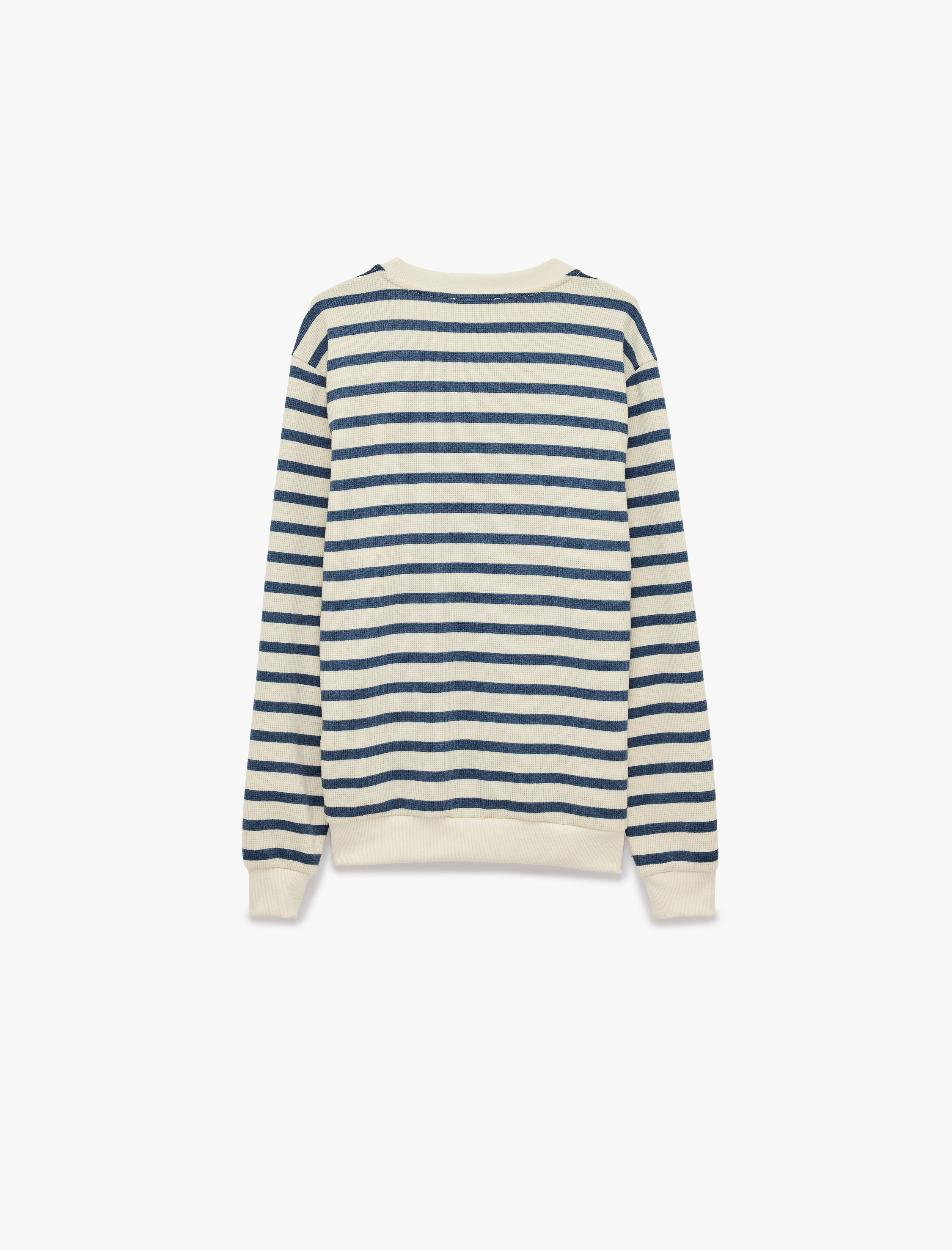   Uzun Kollu Üç İplik Şardonlu Bisiklet Yaka Çizgili Sweatshirt