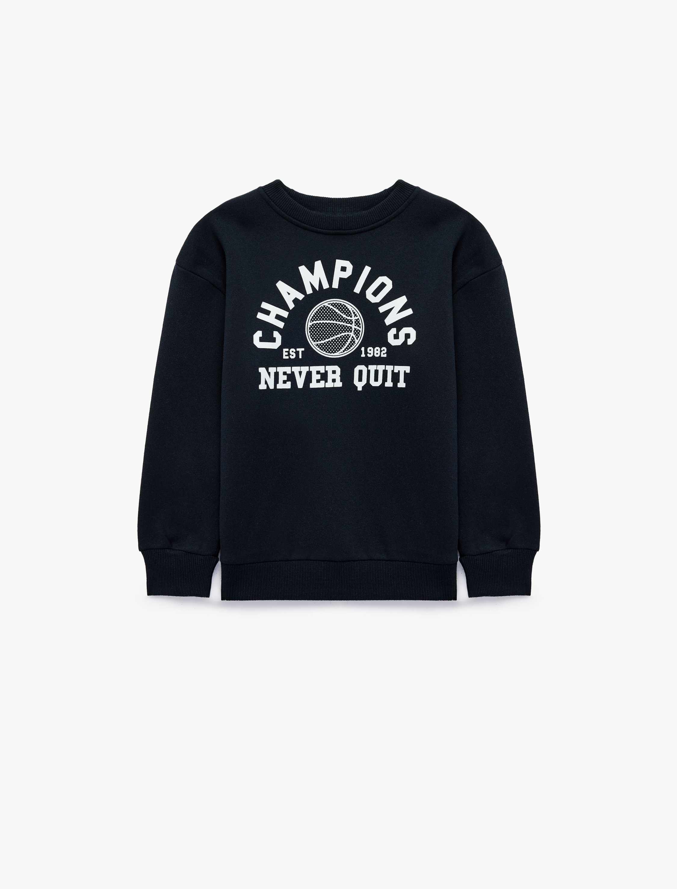  Erkek Çocuk Basketbol Baskılı Bisiklet Yaka Şardonlu Uzun Kollu Sweatshirt