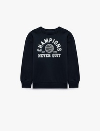 Basketbol Baskılı Bisiklet Yaka Şardonlu Uzun Kollu Sweatshirt