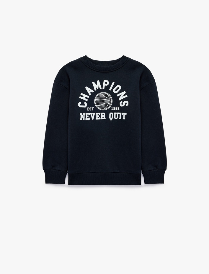 Erkek Çocuk Basketbol Baskılı Bisiklet Yaka Şardonlu Uzun Kollu Sweatshirt