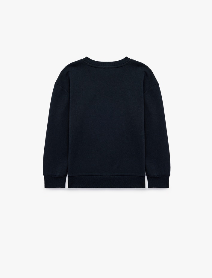 Erkek Çocuk Basketbol Baskılı Bisiklet Yaka Şardonlu Uzun Kollu Sweatshirt