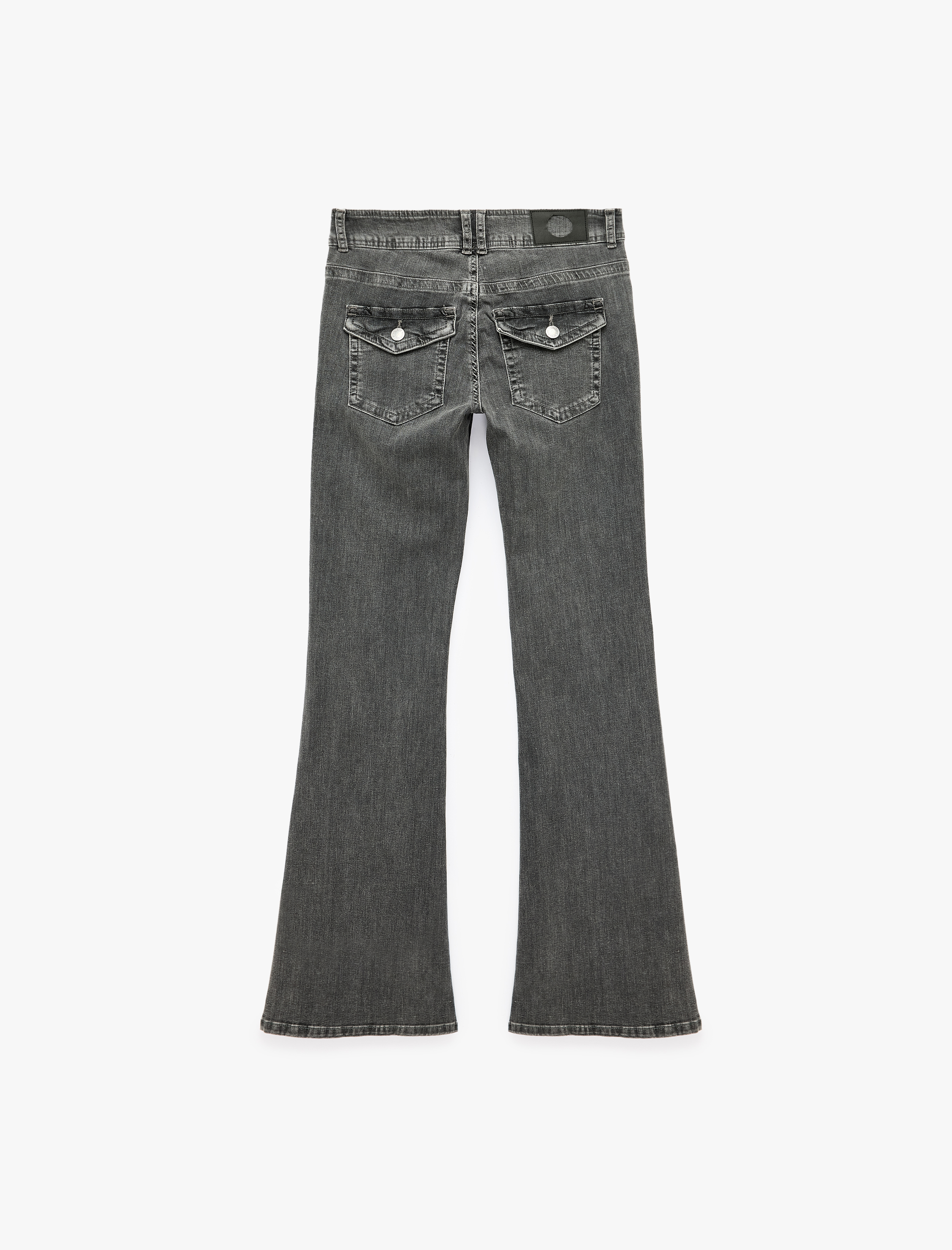   Kemer Detaylı Düşük Bel Dar Kesim İspanyol Paça Jean Pantolon - Flare Jeans