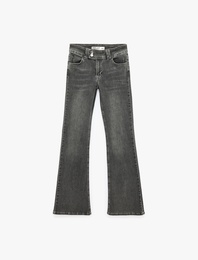 Kemer Detaylı Düşük Bel Dar Kesim İspanyol Paça Jean Pantolon - Flare Jeans