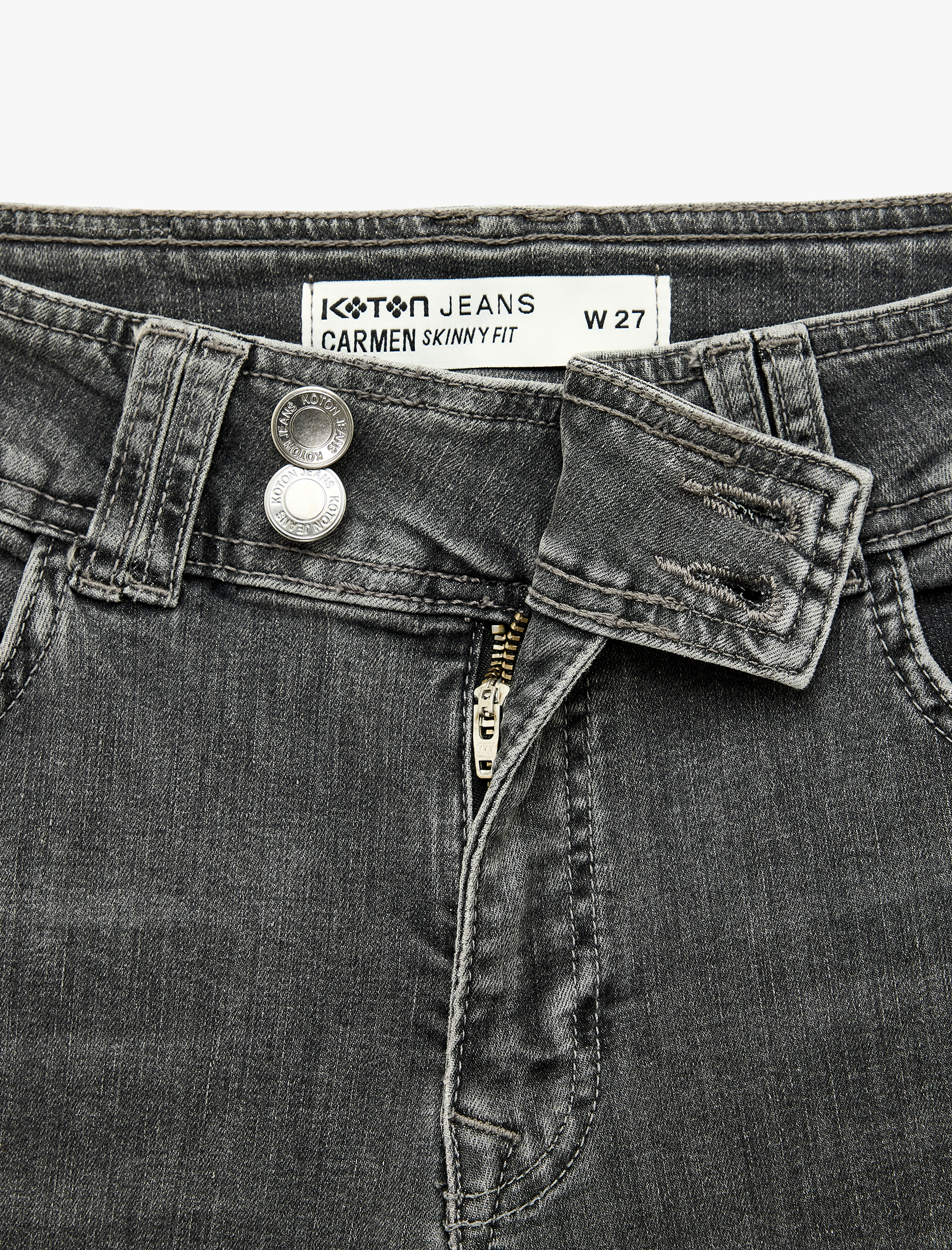   Kemer Detaylı Düşük Bel Dar Kesim İspanyol Paça Jean Pantolon - Flare Jeans