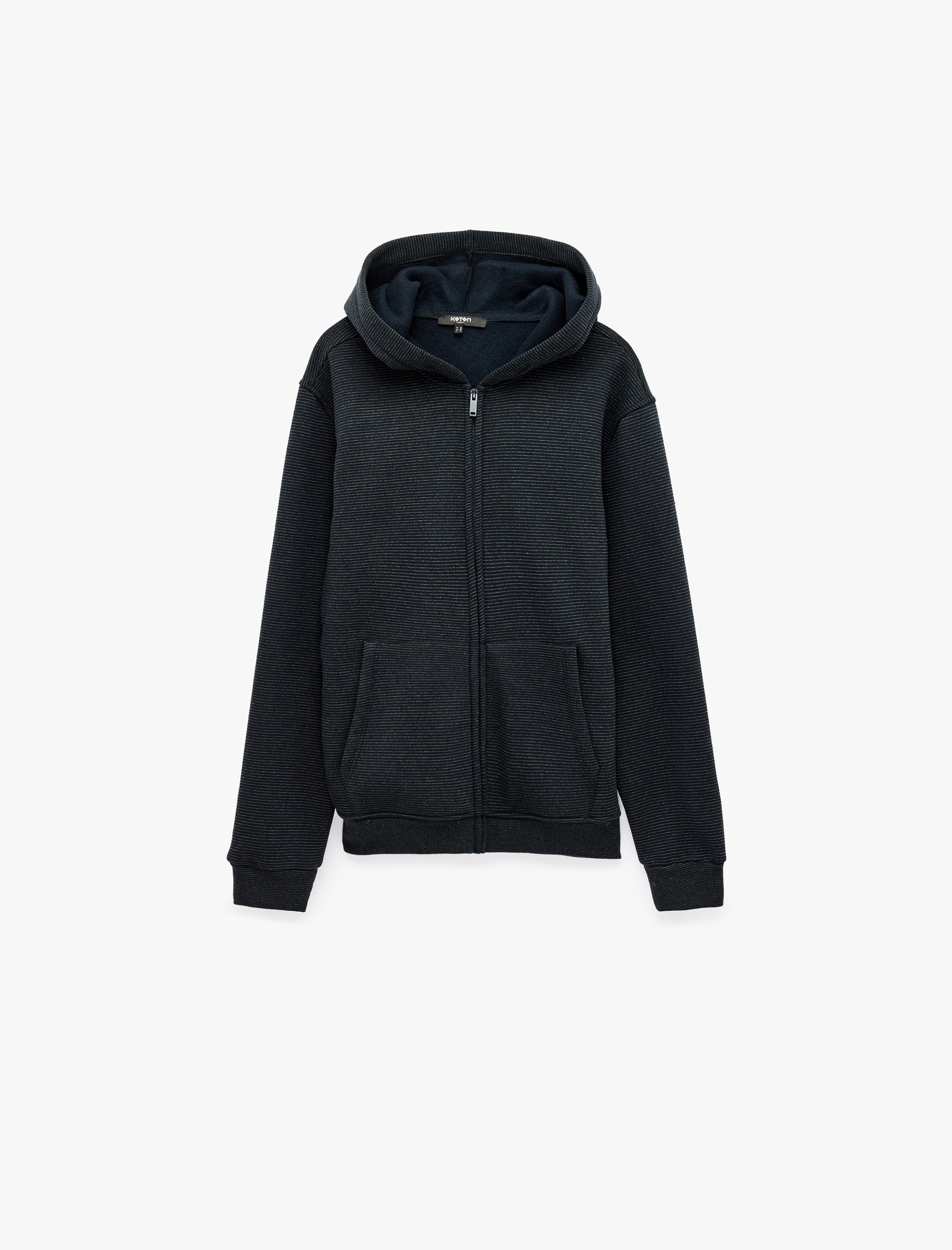   Üç İplik Şardonlu Cepli Uzun Kollu Fermuarlı Kapşonlu Sweatshirt