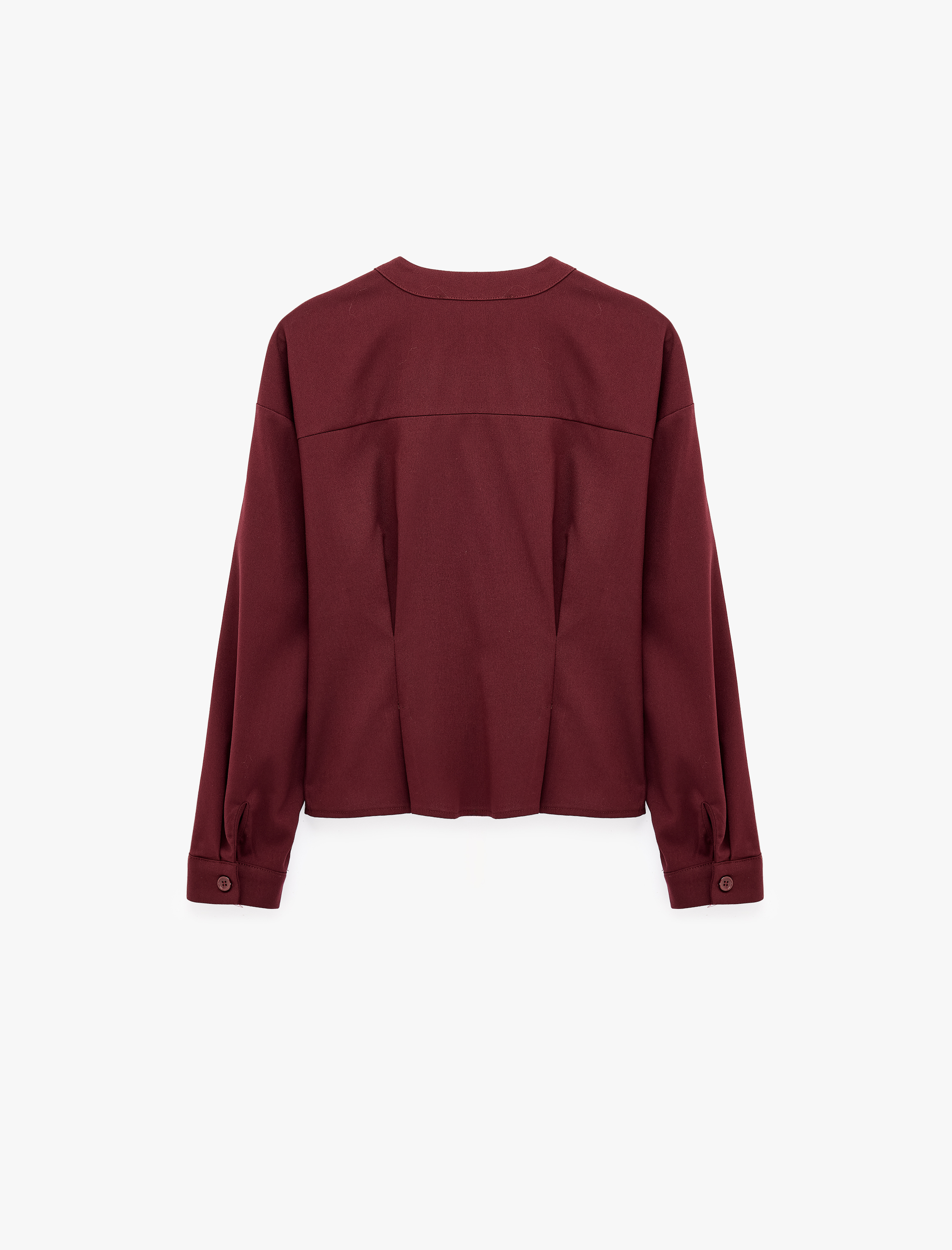  Slim Fit Uzun Kollu Kruvaze V Yaka Pileli Gömlek