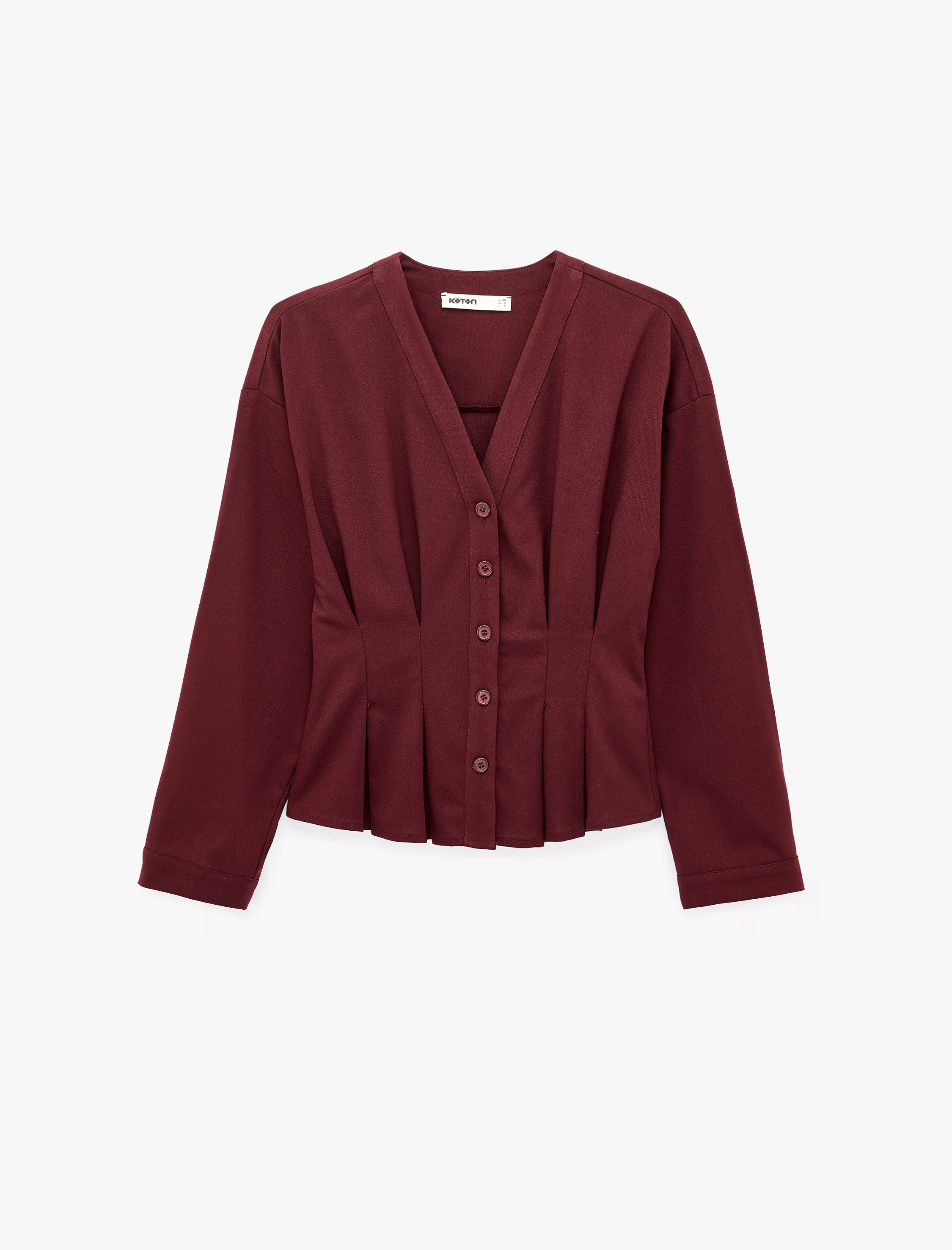   Slim Fit Uzun Kollu Kruvaze V Yaka Pileli Gömlek