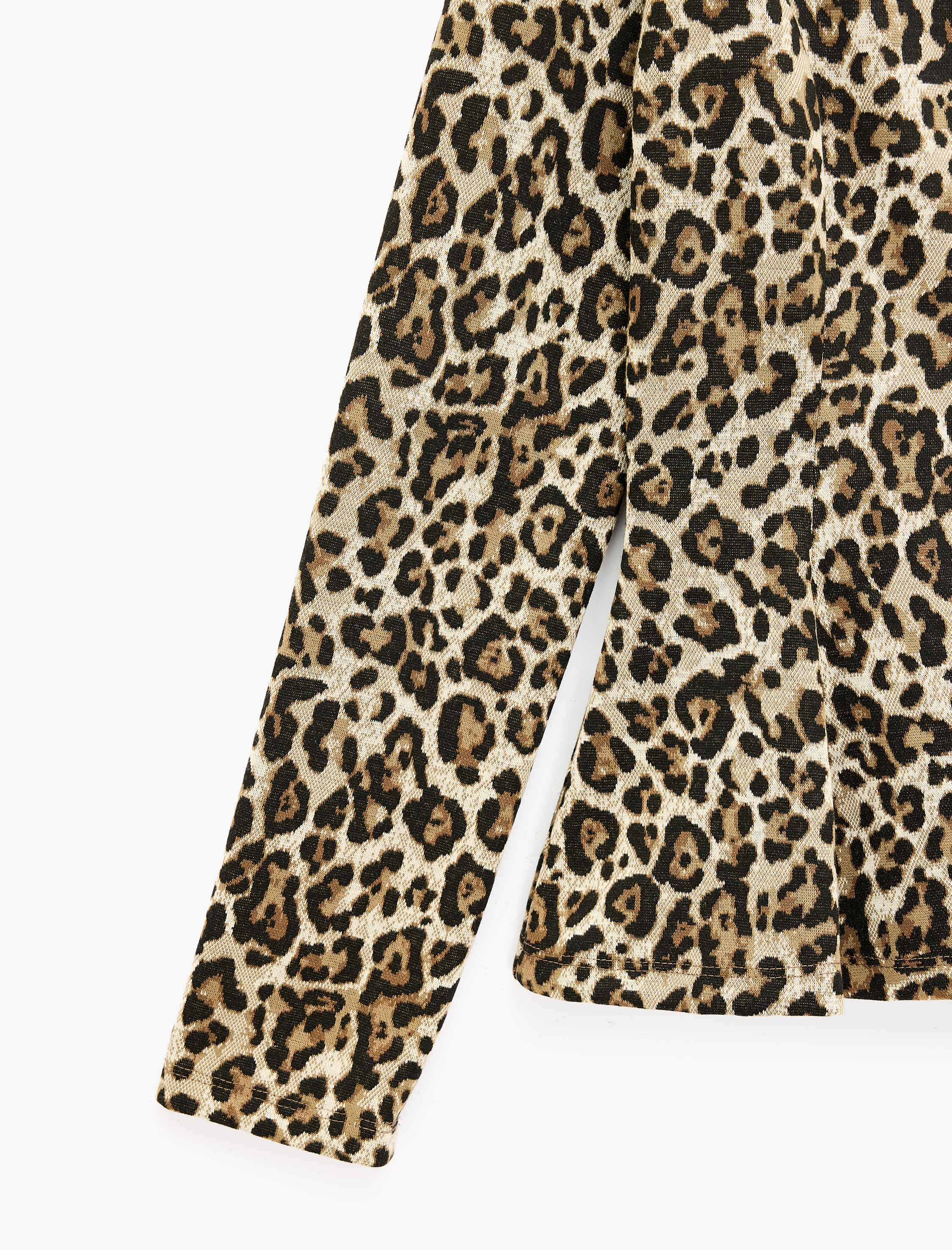   Slim Bisiklet Yaka Uzun Kollu Leopar Desenli Peplum Hırka