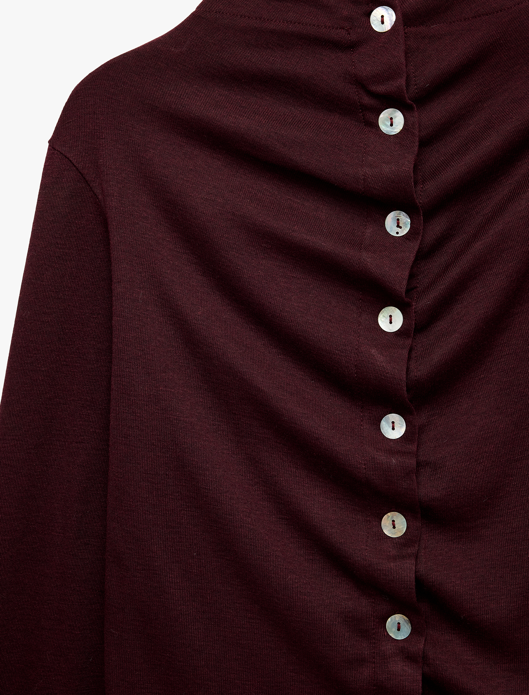   Slim Fit Uzun Kollu Dik Yaka Drapeli Düğmeli Bluz