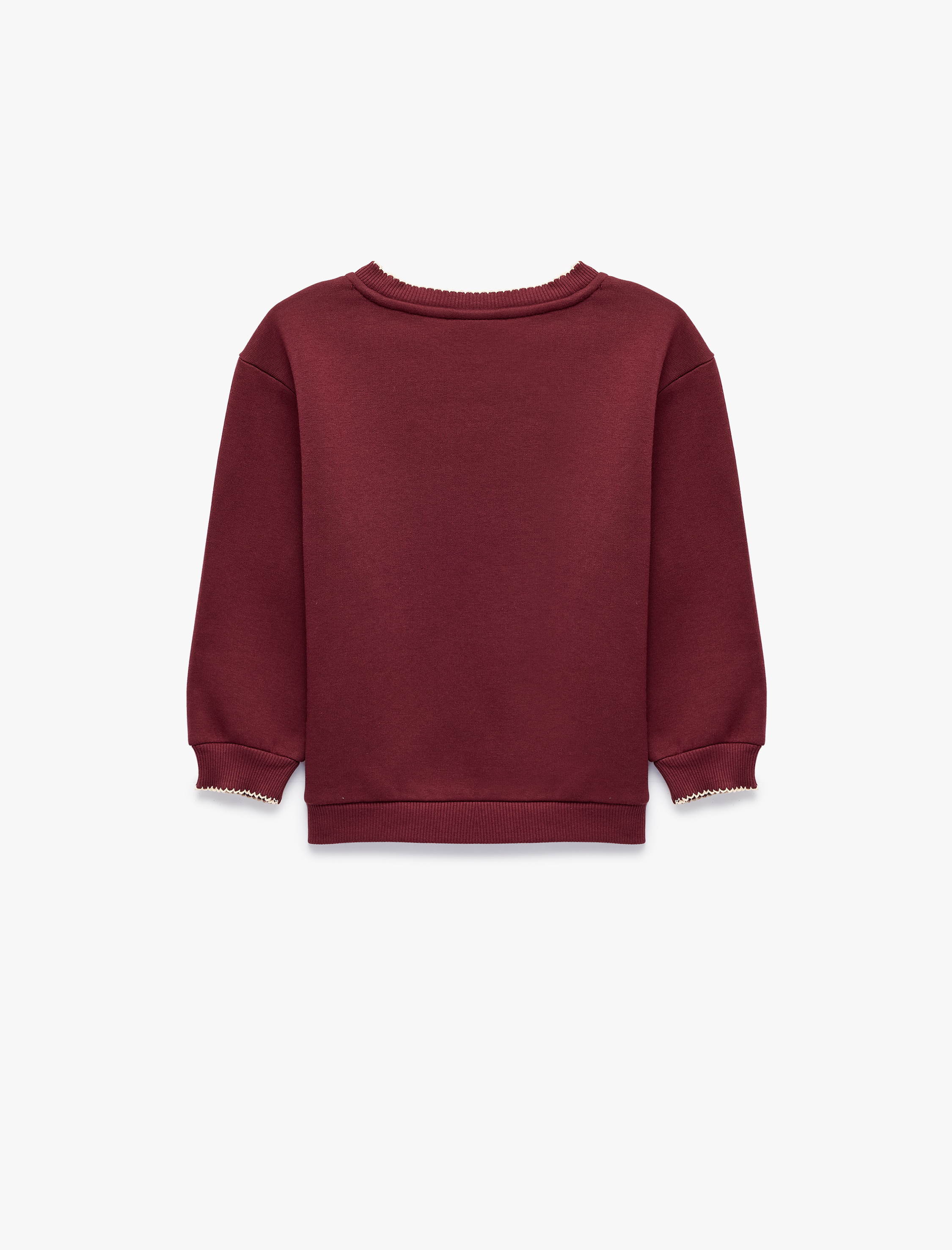  Kız Bebek Çiçek Nakışlı Şardonlu Bisiklet Yaka Uzun Kollu Sweatshirt