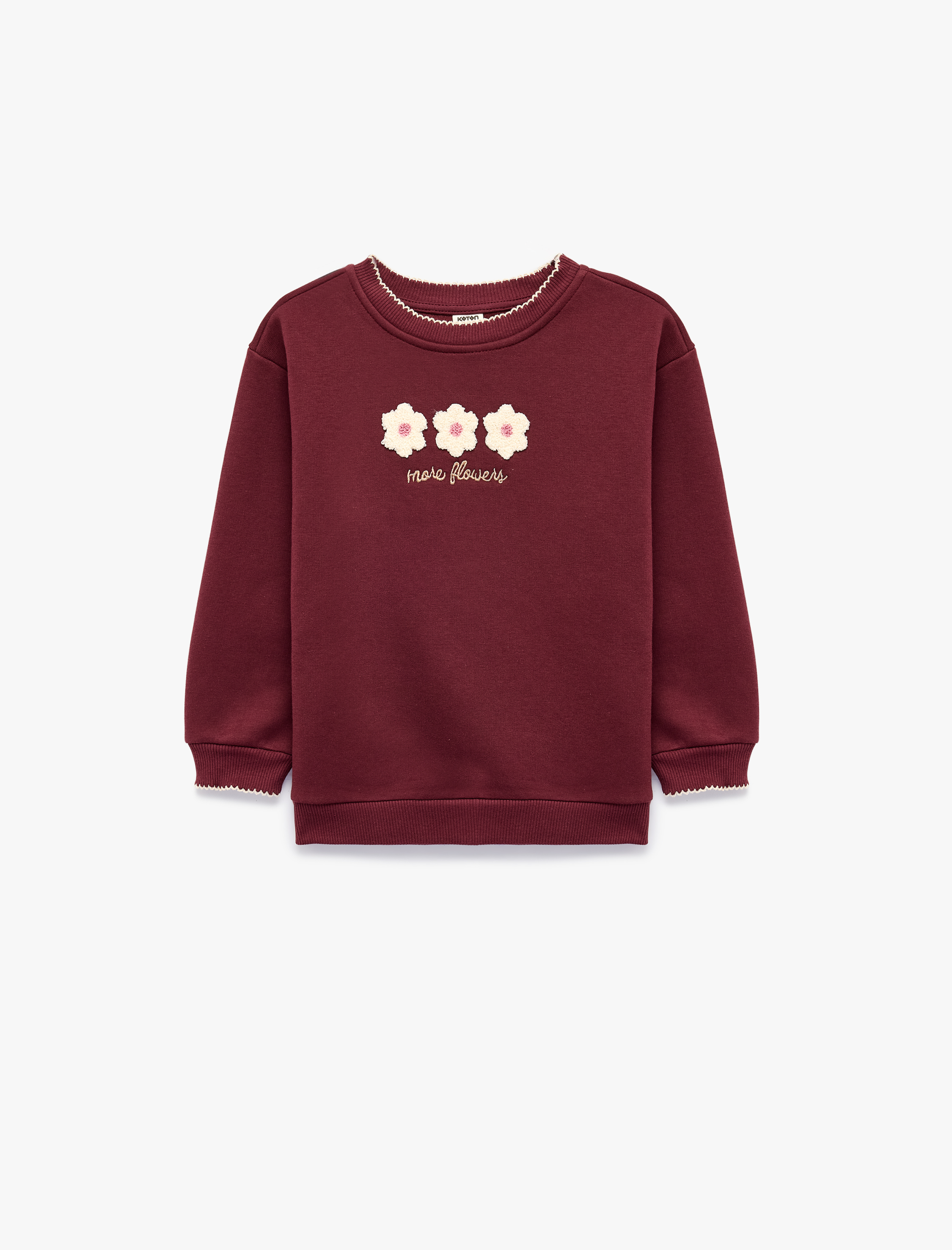  Kız Bebek Çiçek Nakışlı Şardonlu Bisiklet Yaka Uzun Kollu Sweatshirt