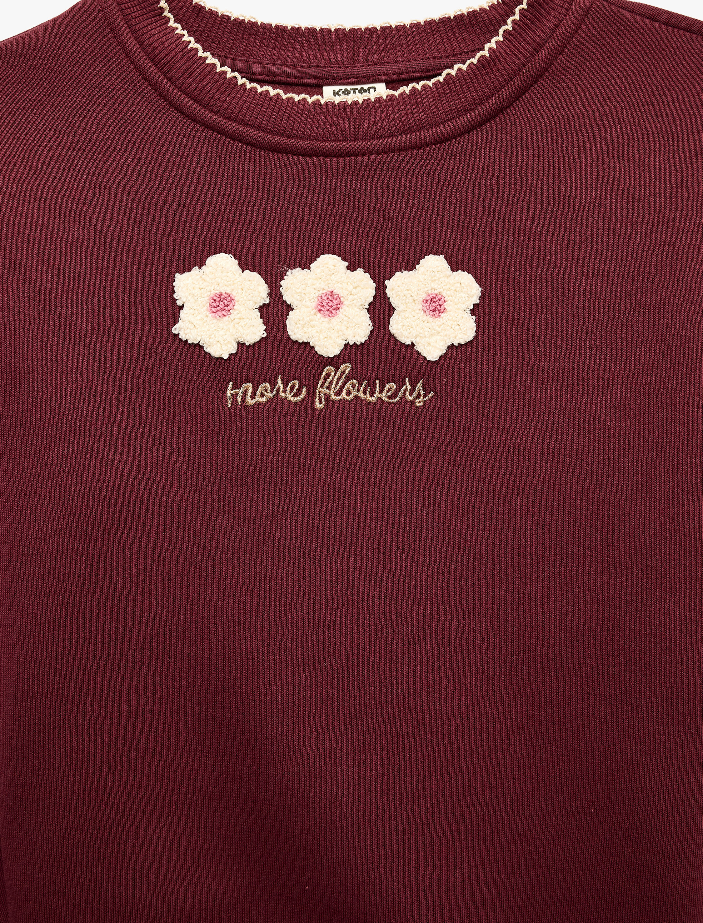  Kız Bebek Çiçek Nakışlı Şardonlu Bisiklet Yaka Uzun Kollu Sweatshirt