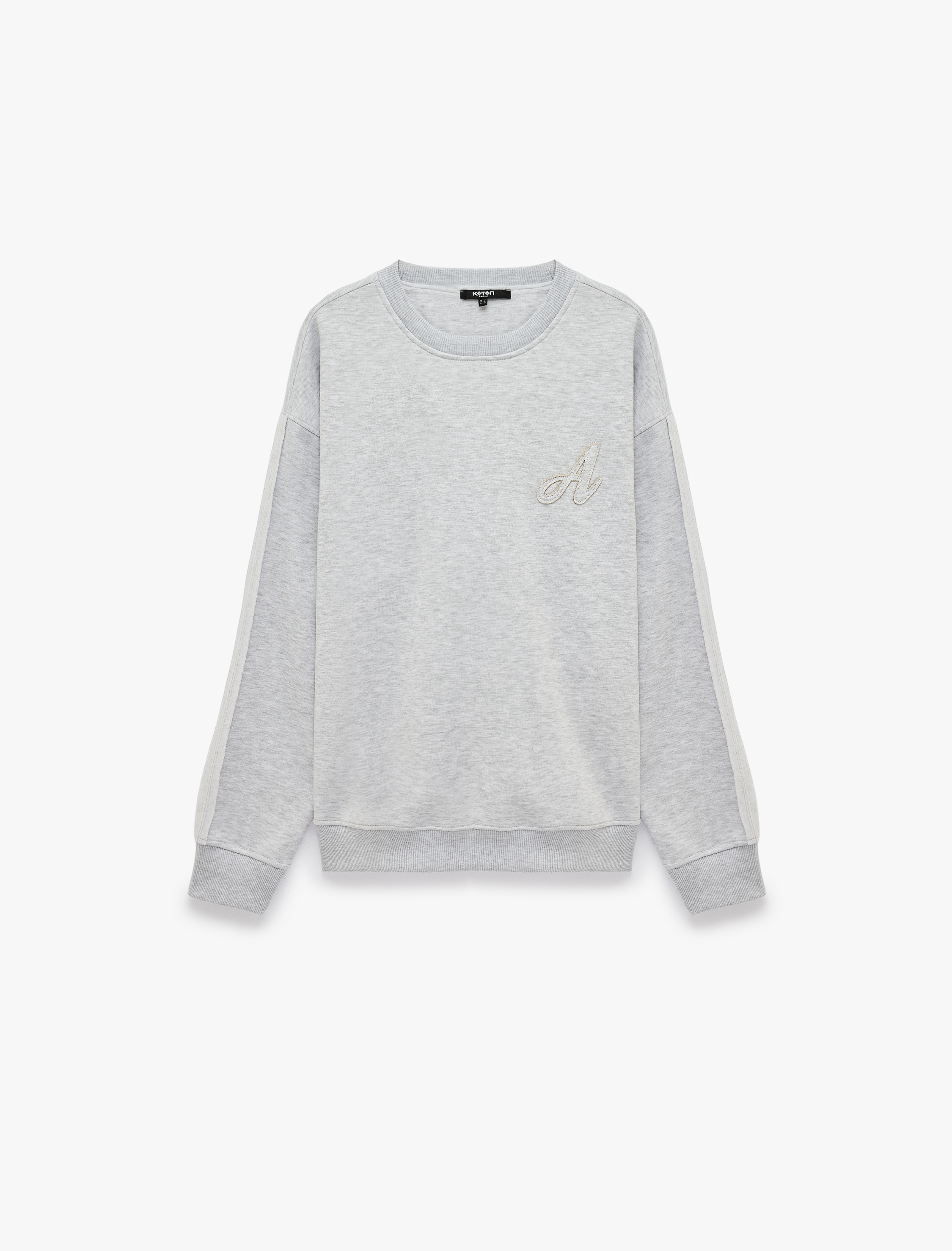   Şardonlu Rahat Kalıp Dikiş Detaylı Uzun Kollu Nakışlı Sweatshirt