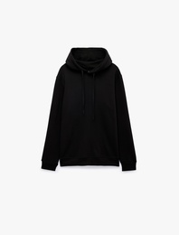 Uzun Kollu Üç İplik Şardonlu Pamuklu Kapşonlu Spor Sweatshirt