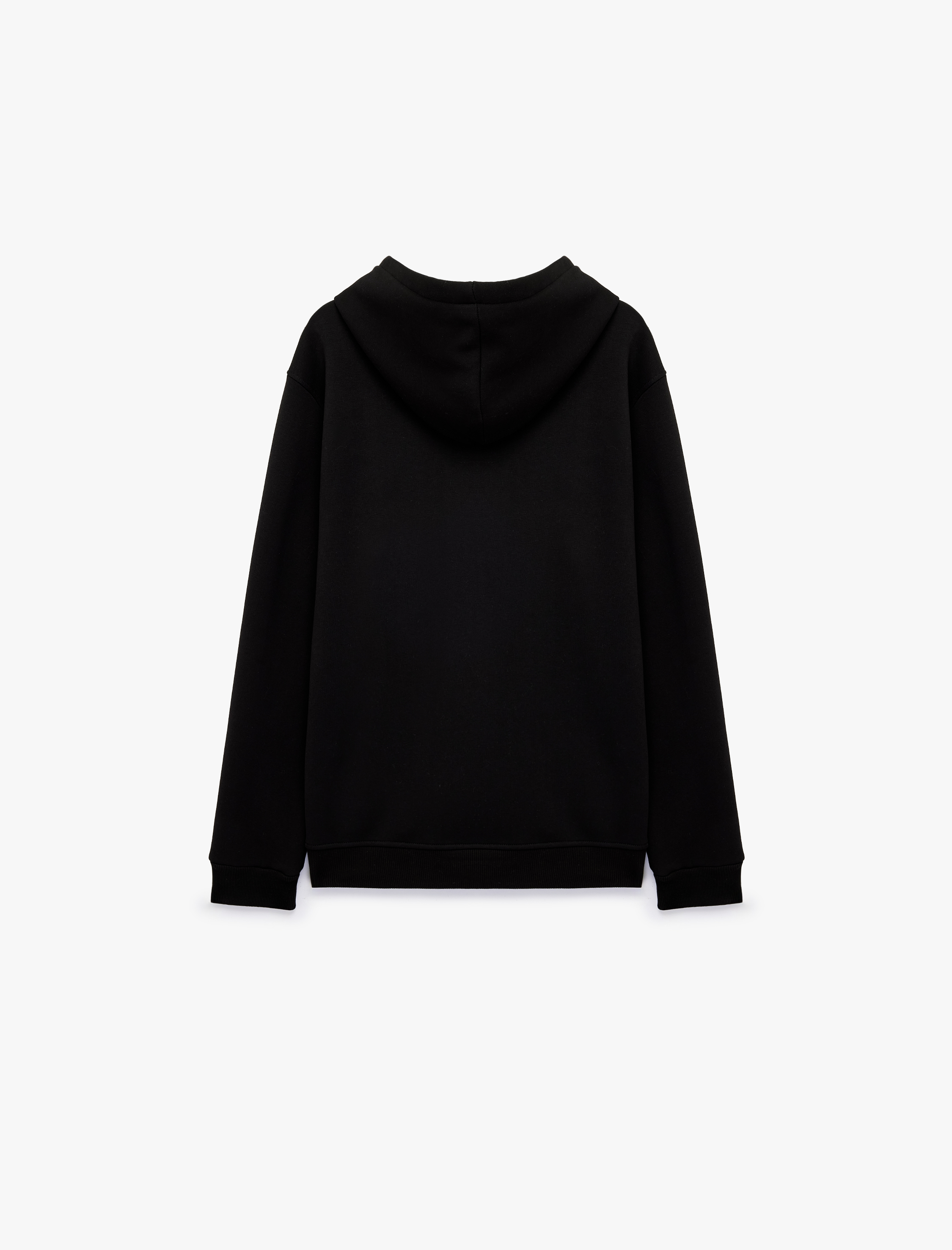   Uzun Kollu Üç İplik Şardonlu Pamuklu Kapşonlu Spor Sweatshirt