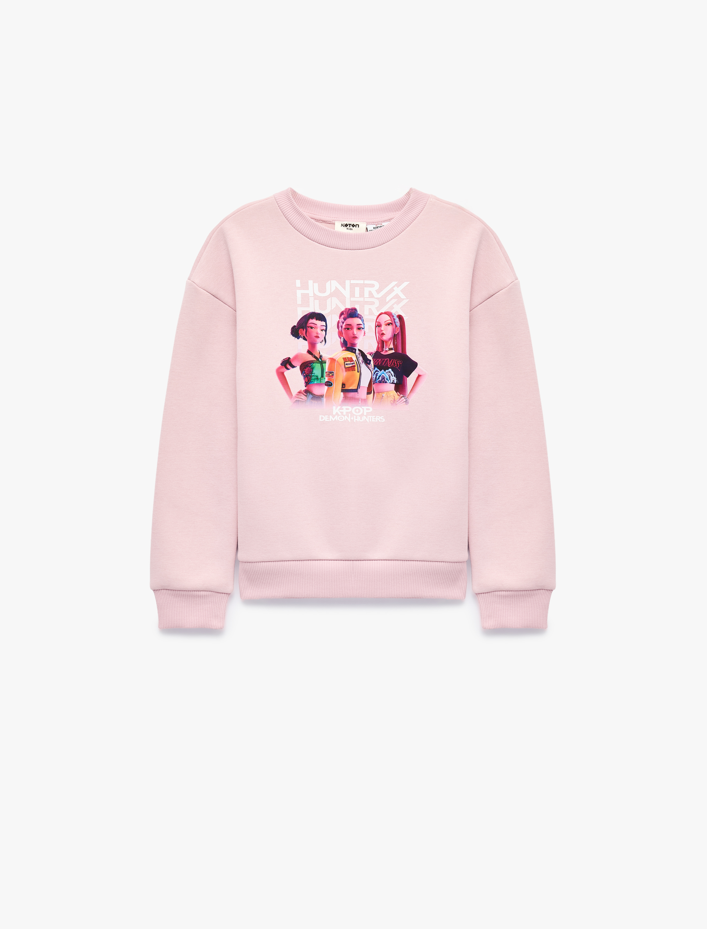  Kız Çocuk KPop Demon Hunters Baskılı Şardonlu Bisiklet Yaka Uzun Kollu Lisanslı Sweatshirt