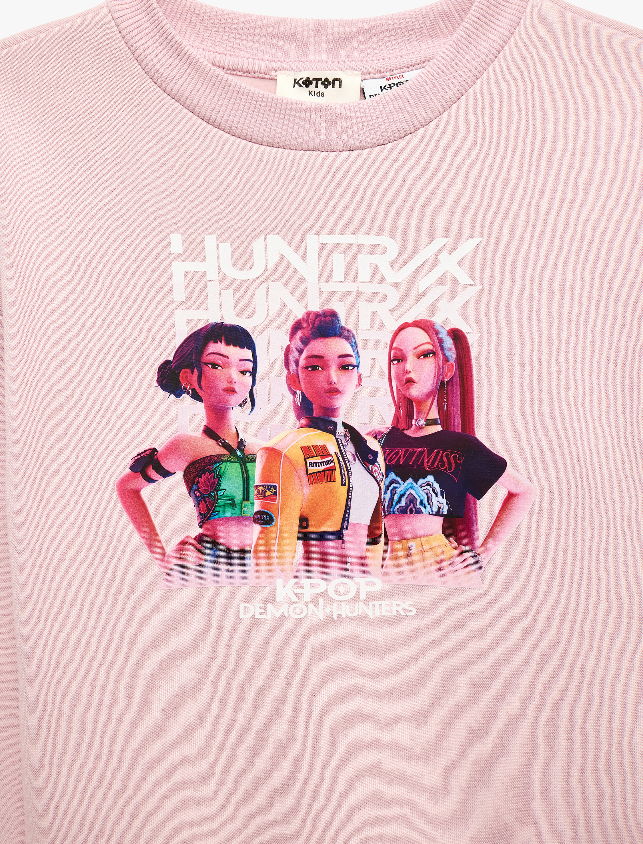  Kız Çocuk KPop Demon Hunters Baskılı Şardonlu Bisiklet Yaka Uzun Kollu Lisanslı Sweatshirt
