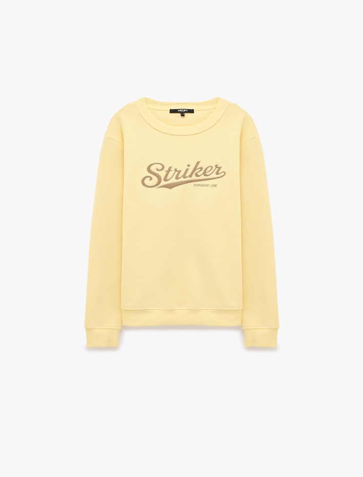  Üç İplik Şardonlu Uzun Kollu Bisiklet Yaka Baskılı Sweatshirt