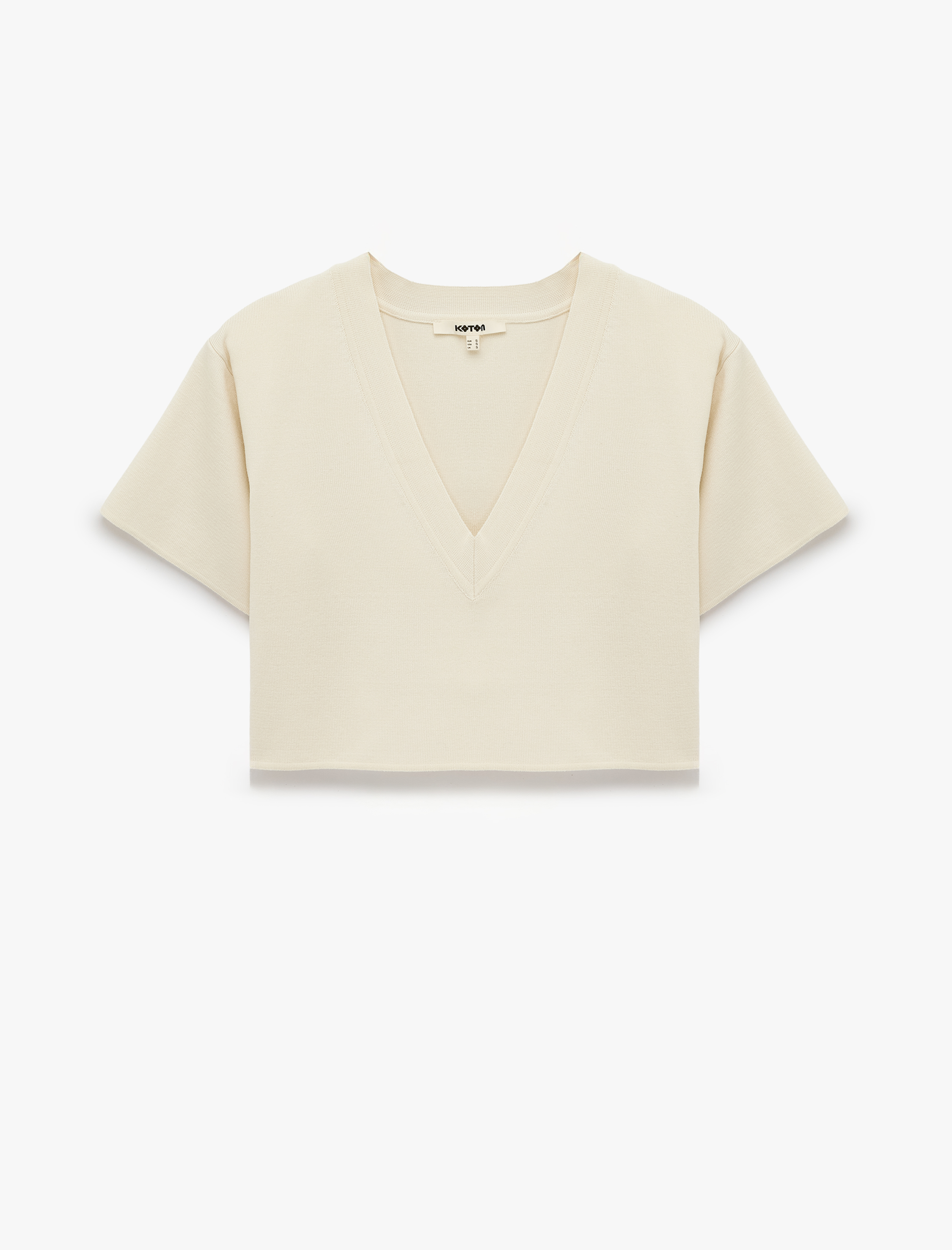   Boxy Fit Kısa Kollu V Yaka Crop Triko Kazak