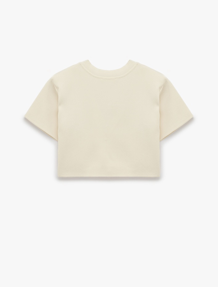  Boxy Fit Kısa Kollu V Yaka Crop Triko Kazak