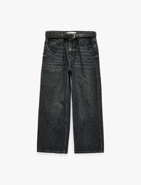 Kemerli Cepli Pamuklu Geniş Paça Jean Pantolon - Bianca Wide Leg Jeans