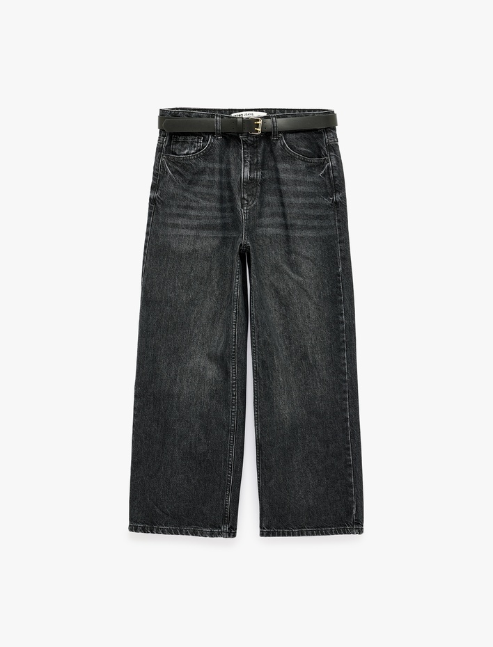  Kemerli Cepli Pamuklu Geniş Paça Jean Pantolon - Bianca Wide Leg Jeans