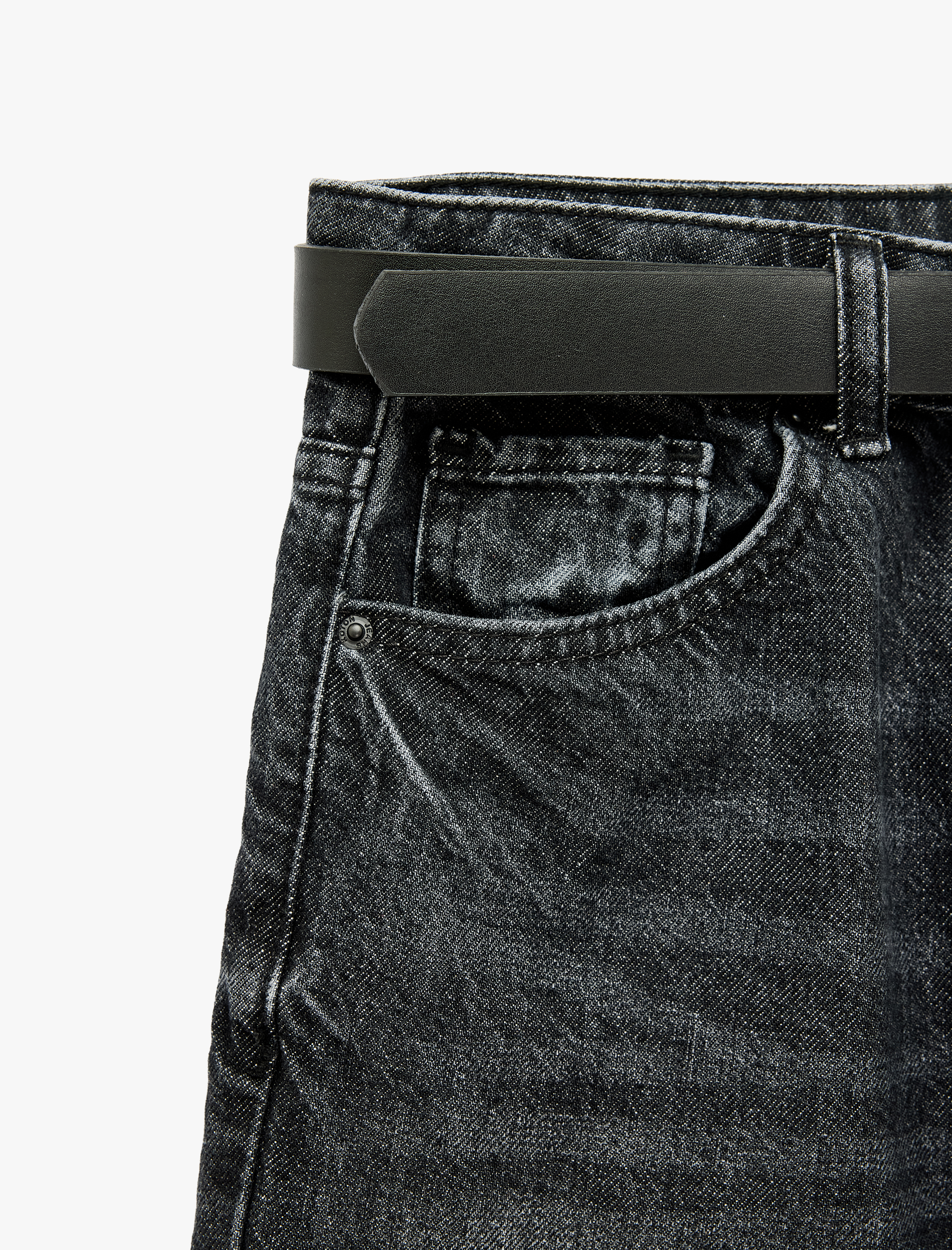   Kemerli Cepli Pamuklu Geniş Paça Jean Pantolon - Bianca Wide Leg Jeans