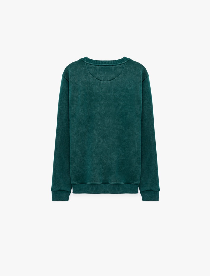  Uzun Kollu Üç İplik Şardonlu Yıkamalı Bisiklet Yaka Sweatshirt