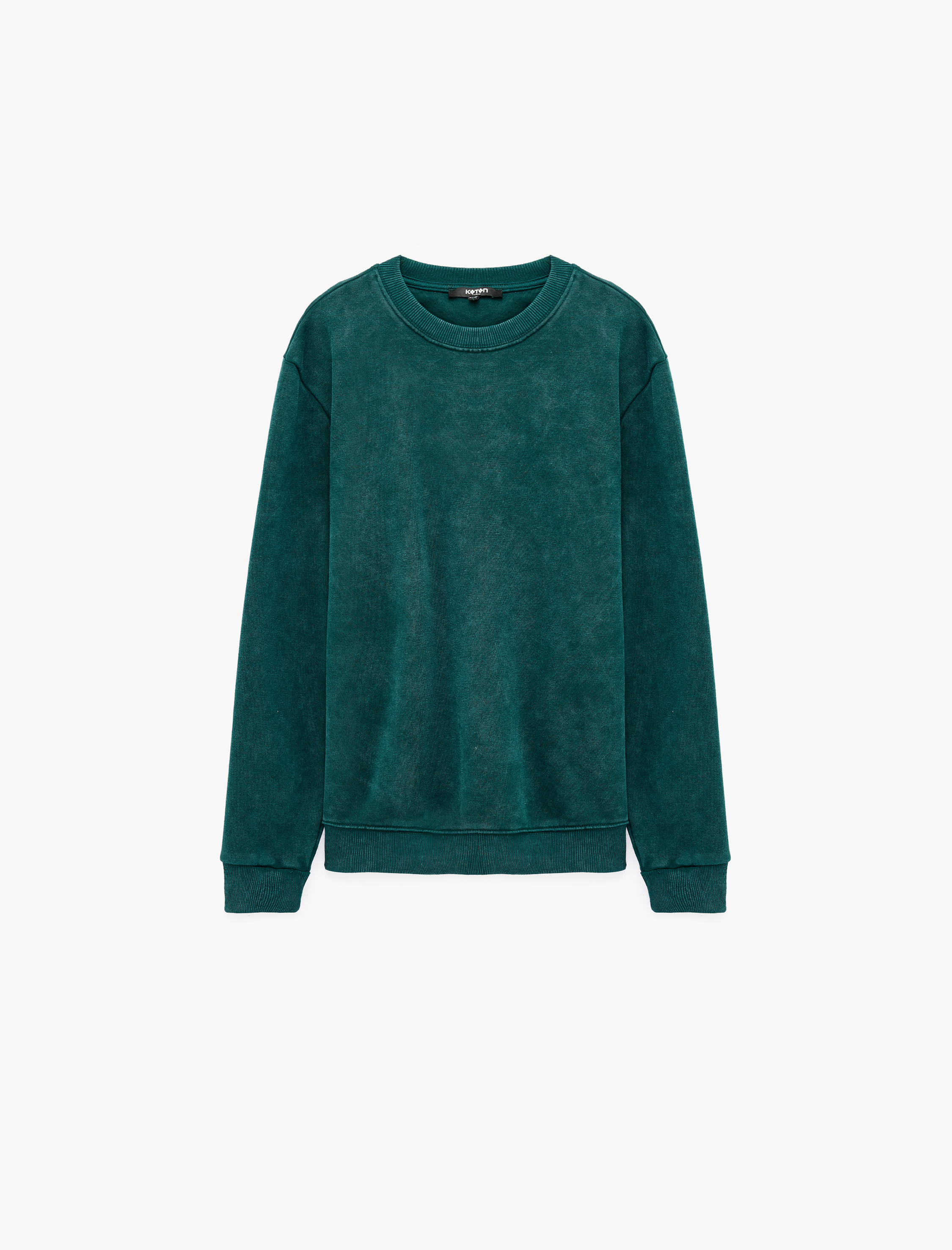   Uzun Kollu Üç İplik Şardonlu Yıkamalı Bisiklet Yaka Sweatshirt