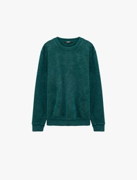 Uzun Kollu Üç İplik Şardonlu Yıkamalı Bisiklet Yaka Sweatshirt