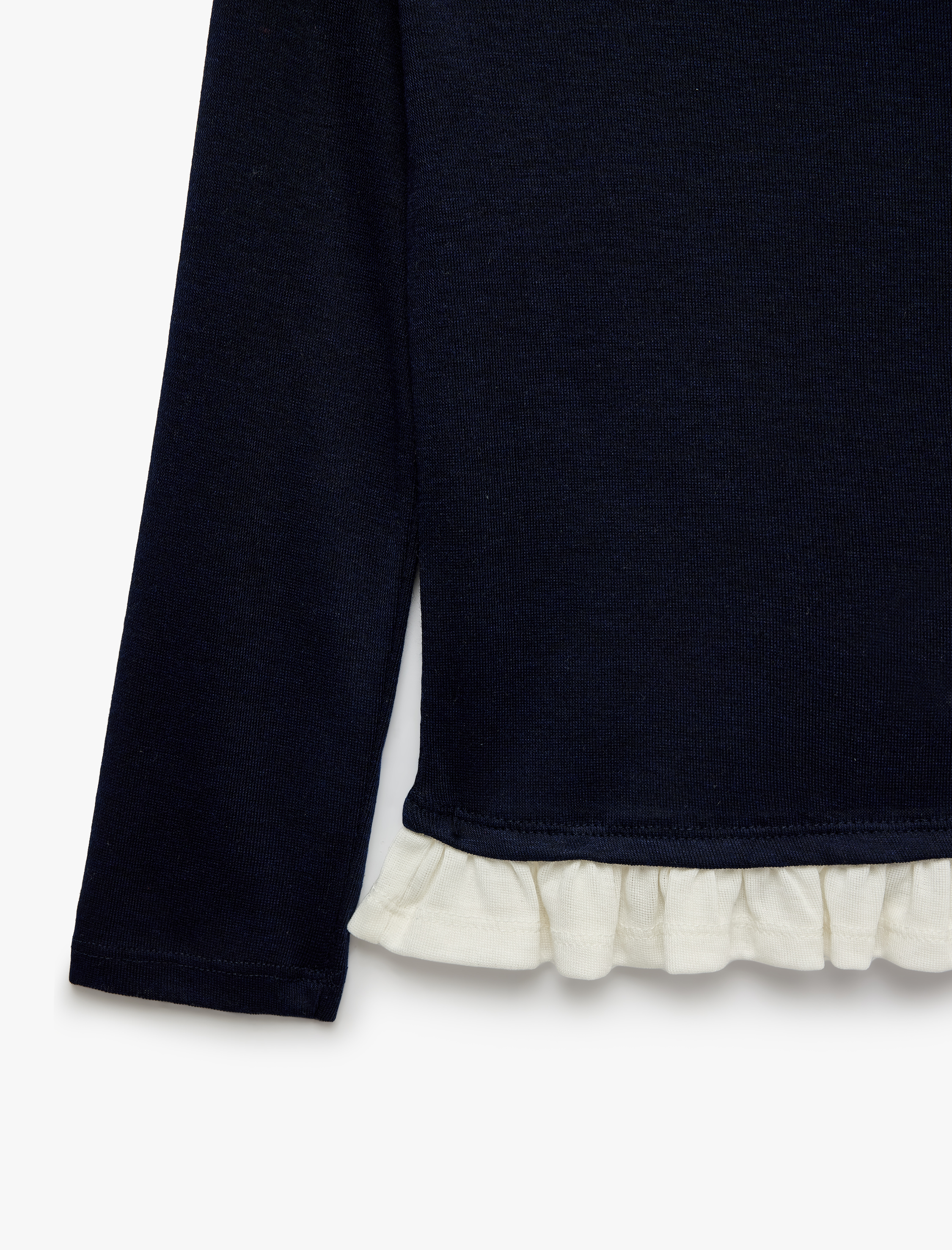  Kız Çocuk Ribanalı Asimetrik Kesim Viskon Karışımlı Kayık Yaka Uzun Kollu Slim Fit Tişört