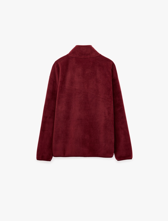  Uzun Kollu Dikiş Detaylı Çıtçıtlı Dik Yaka Polar Sweatshirt
