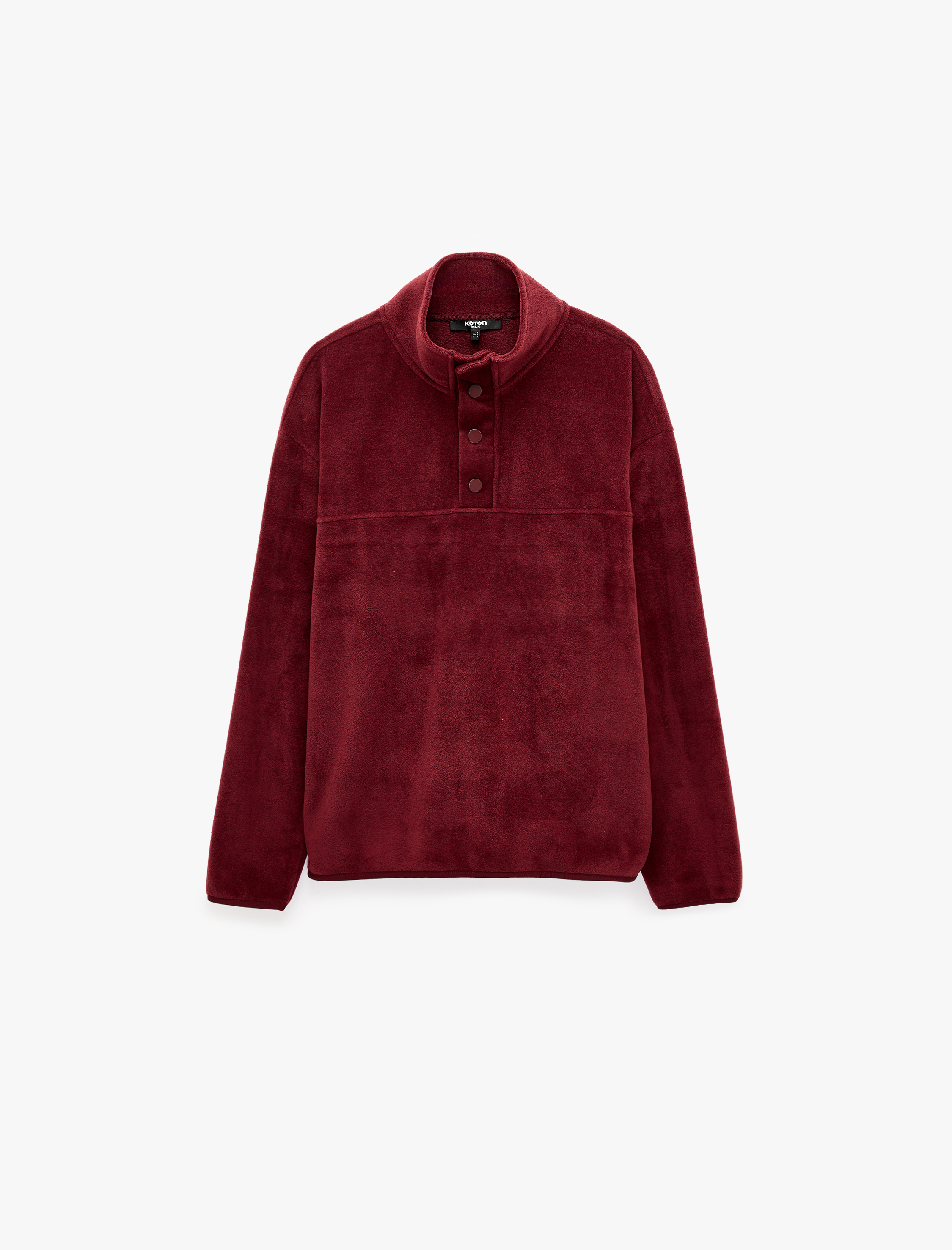   Uzun Kollu Dikiş Detaylı Çıtçıtlı Dik Yaka Polar Sweatshirt