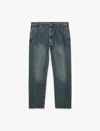 Pamuklu Cepli Normal Bel Vintage Straight Fit Jean Pantolon