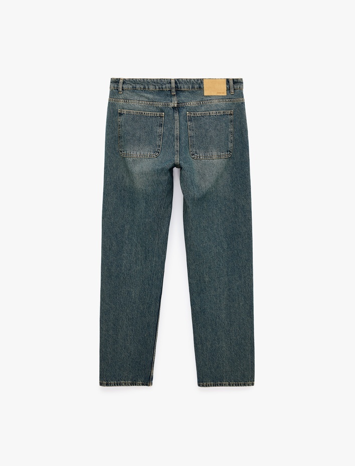 Pamuklu Cepli Normal Bel Vintage Straight Fit Jean Pantolon