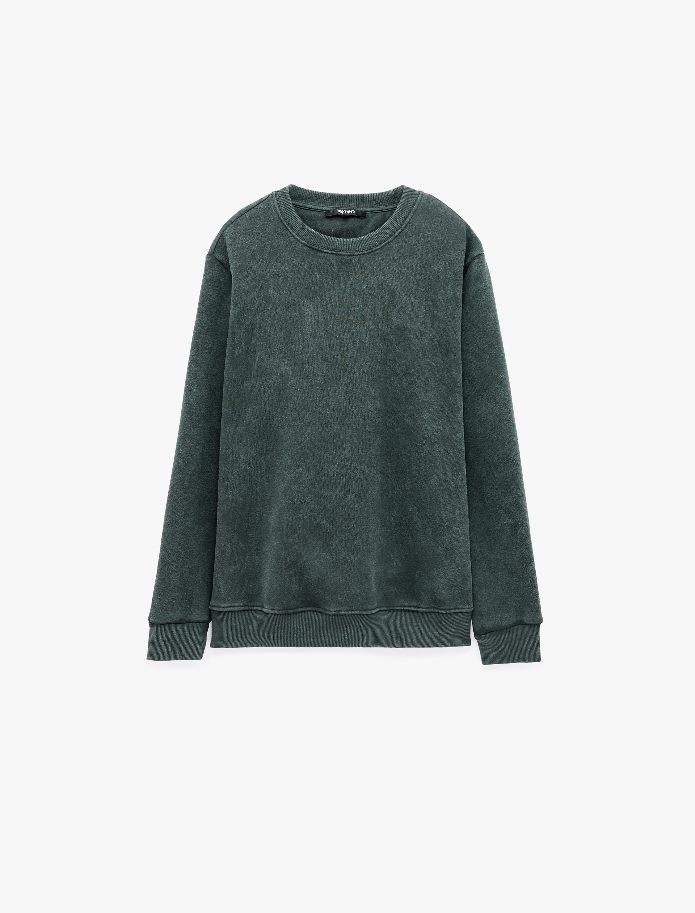   Uzun Kollu Üç İplik Şardonlu Yıkamalı Bisiklet Yaka Sweatshirt