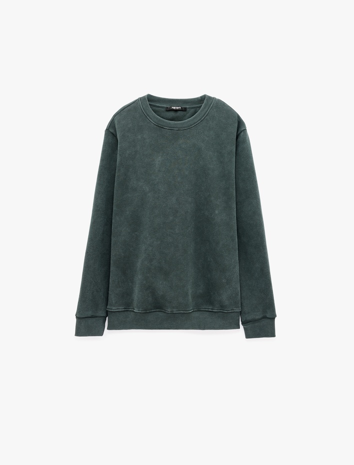  Uzun Kollu Üç İplik Şardonlu Yıkamalı Bisiklet Yaka Sweatshirt