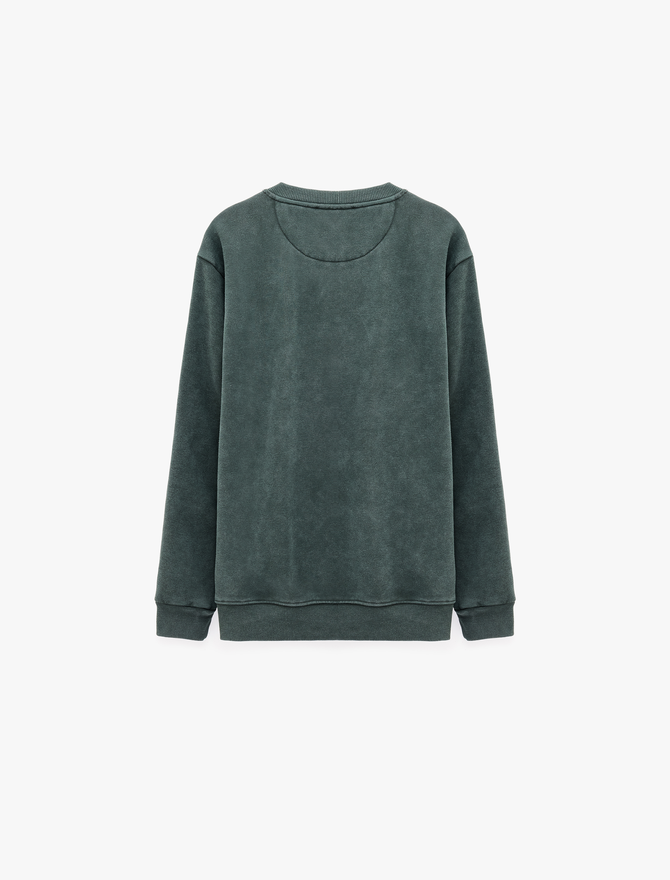   Uzun Kollu Üç İplik Şardonlu Yıkamalı Bisiklet Yaka Sweatshirt