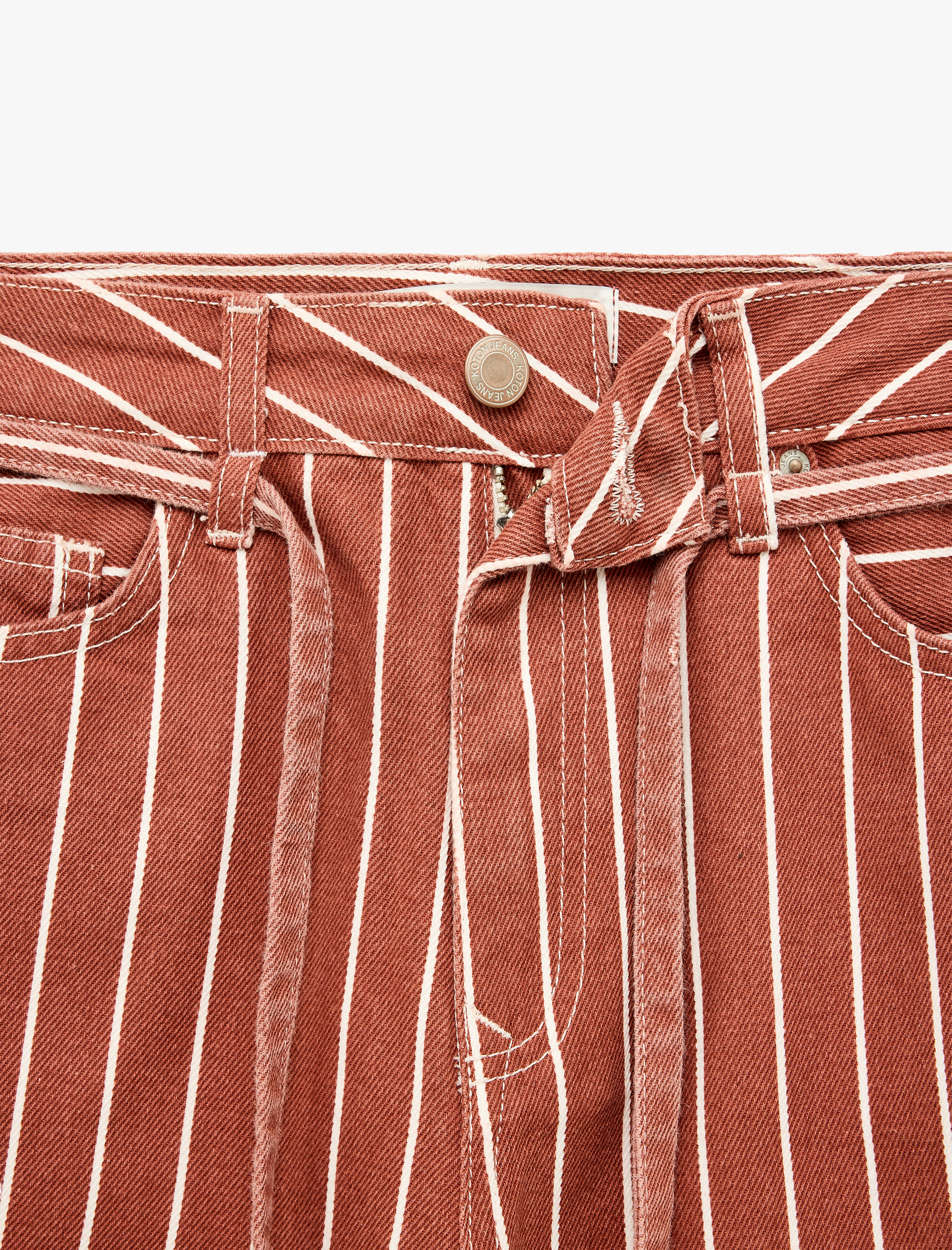   Beli Bağcıklı Pamuklu Çizgili Geniş Paça Pantolon
