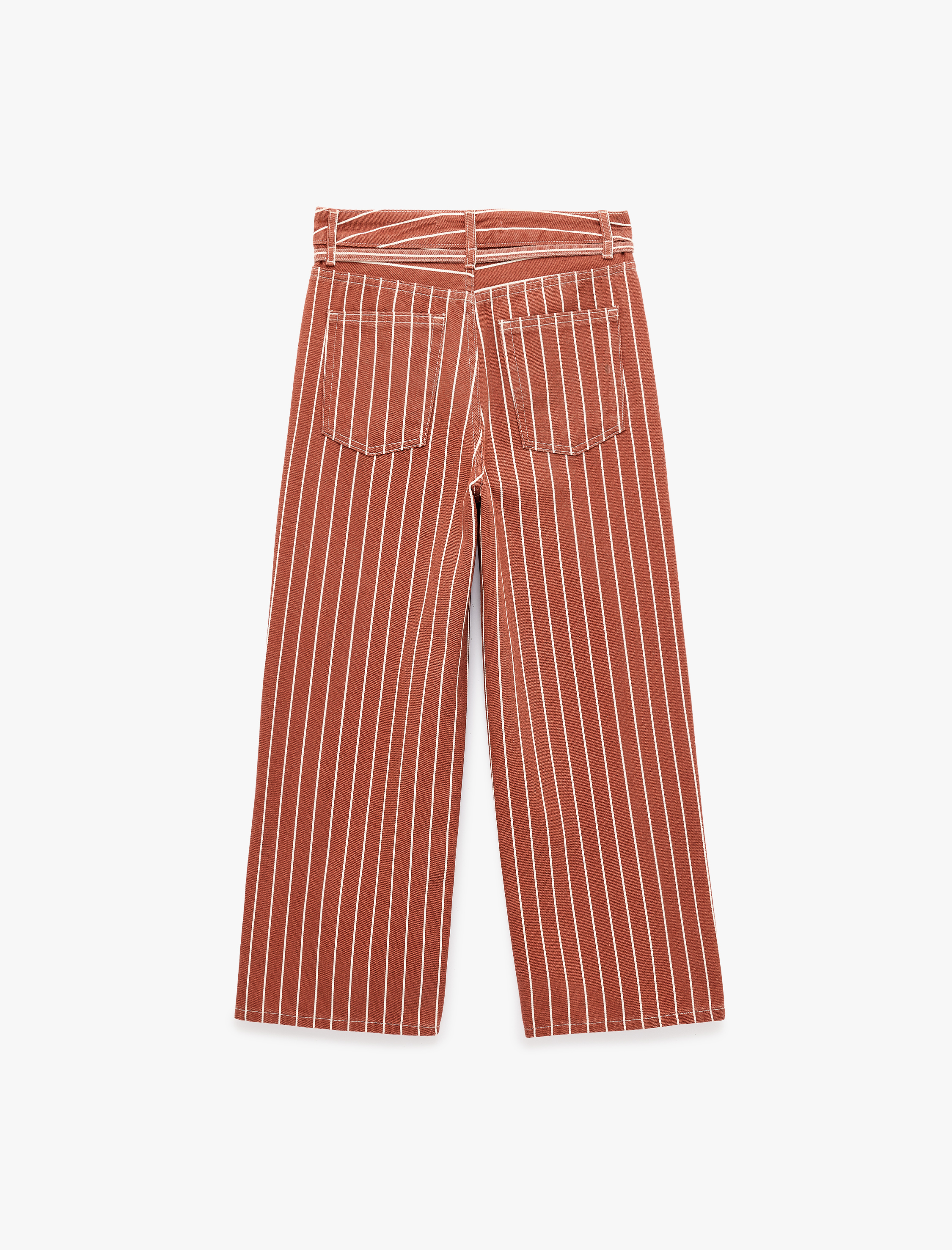   Beli Bağcıklı Pamuklu Çizgili Geniş Paça Pantolon