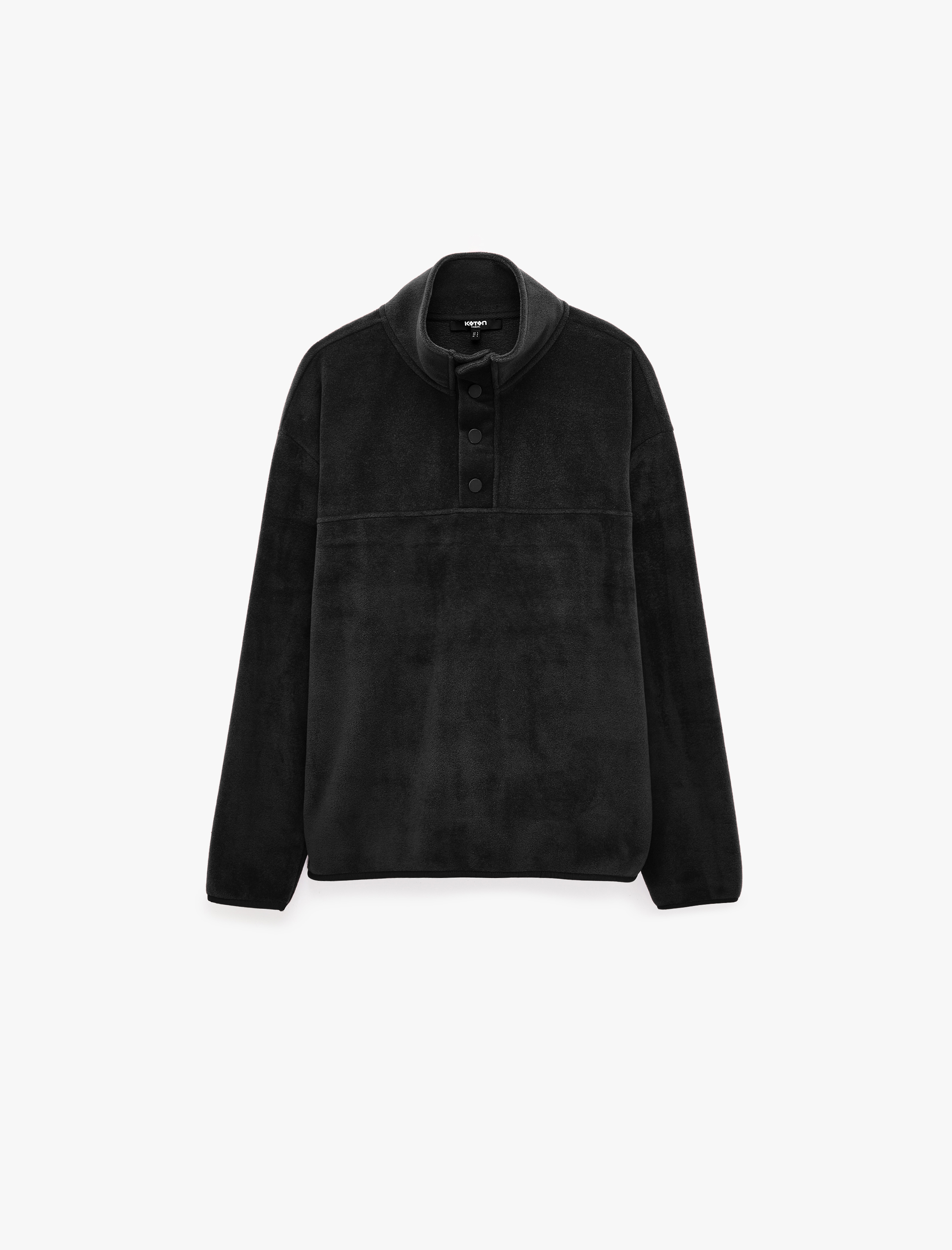   Uzun Kollu Dikiş Detaylı Çıtçıtlı Dik Yaka Polar Sweatshirt