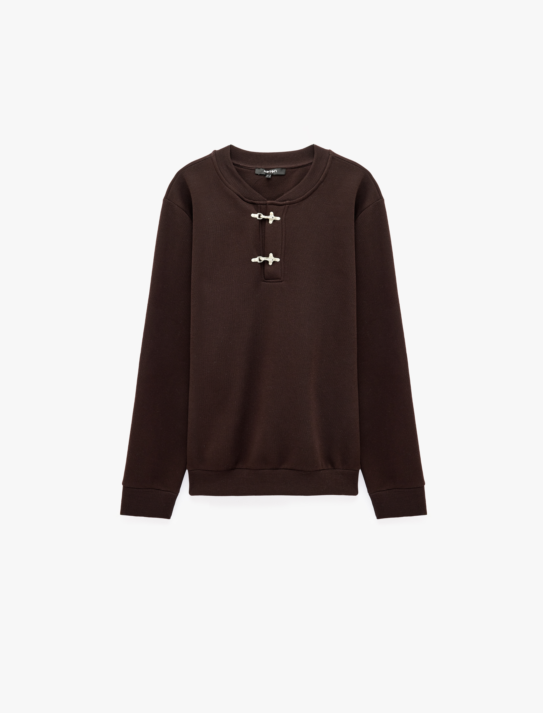   Uzun Kollu Süslü Kapamalı Üç İplik Şardonlu Bisiklet Yaka Sweatshirt