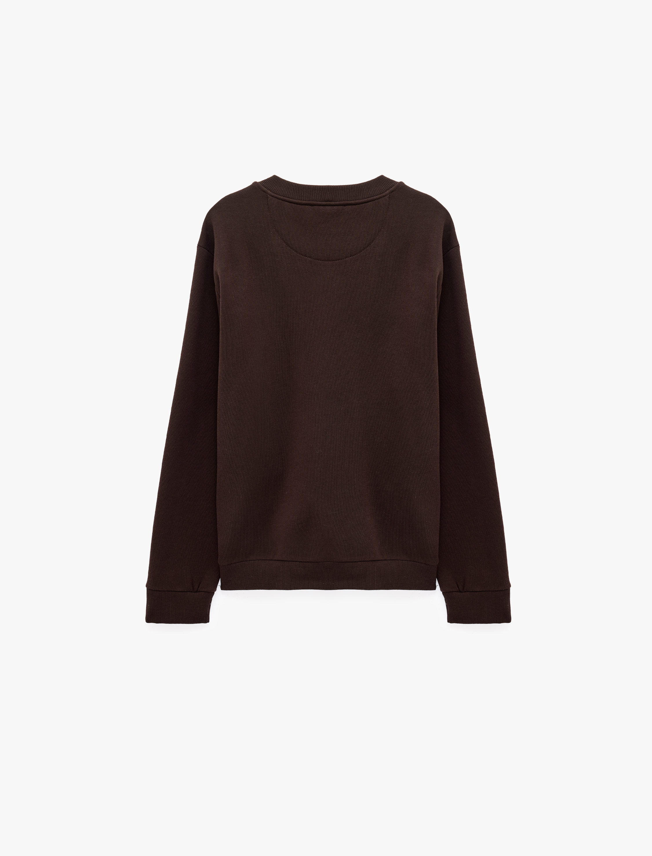   Uzun Kollu Süslü Kapamalı Üç İplik Şardonlu Bisiklet Yaka Sweatshirt
